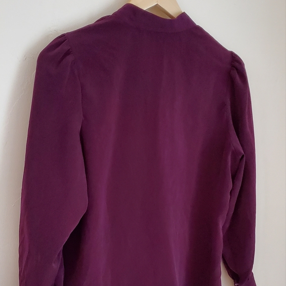 Plum Ruffle Vintage 80s Long Sleeve Button Up Blouse - Picture 6 of 13